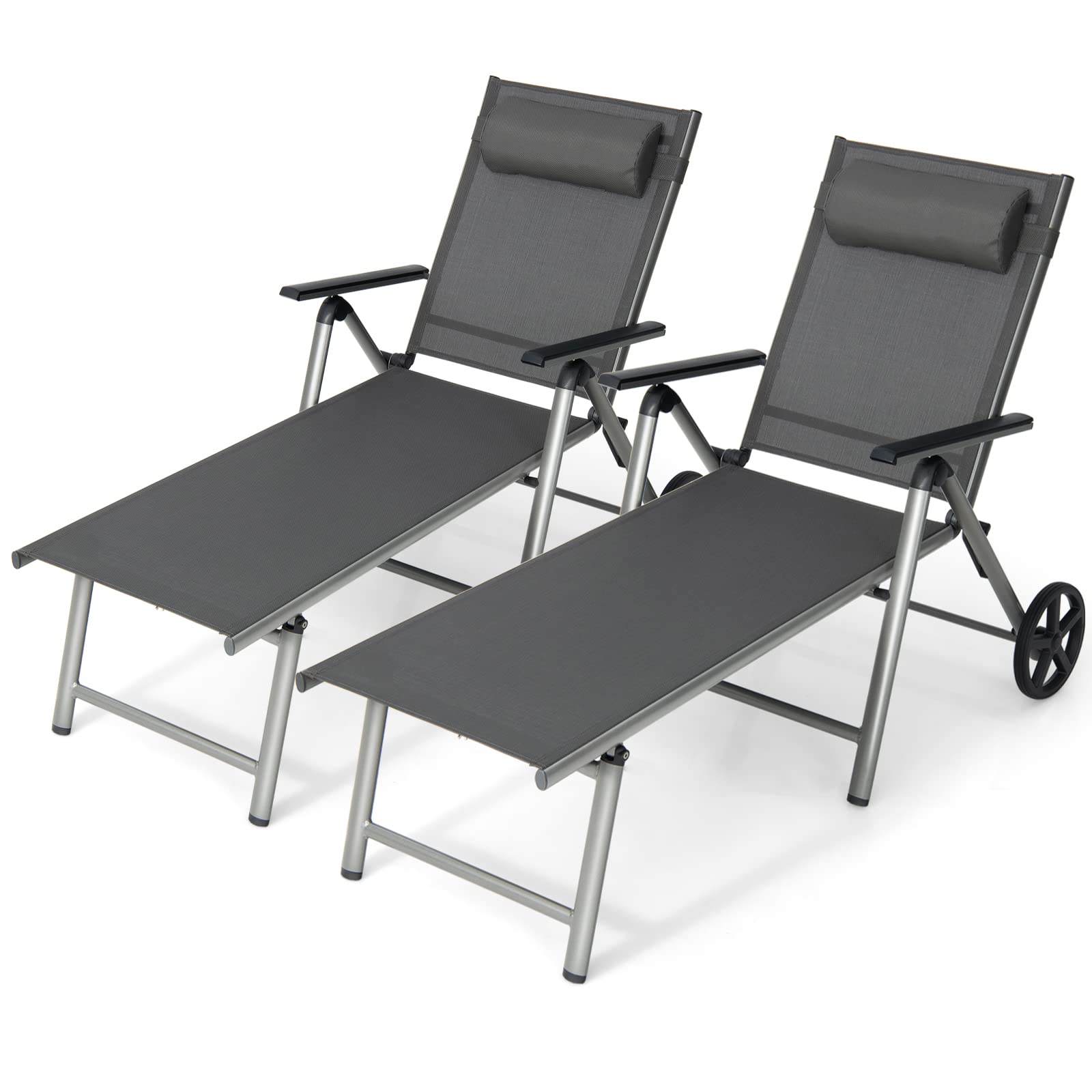 Tangkula Outdoor Aluminum Chaise Lounge Chair with Wheels